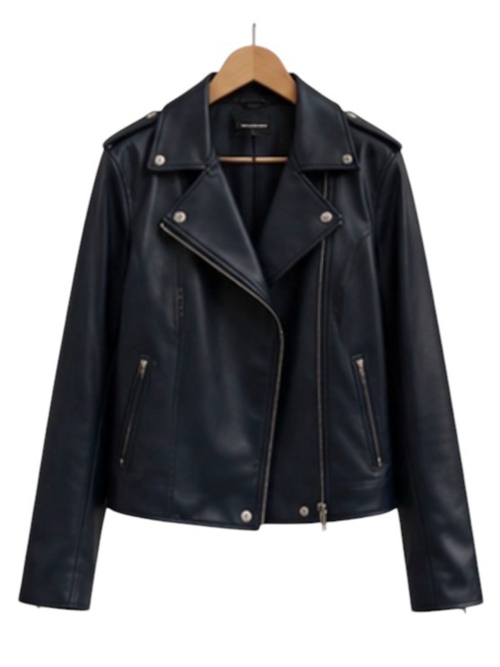 INC International Concepts Faux Leather Moto Jacket Size Medium Dark Navy Blue - Picture 2 of 13